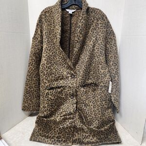 Old Navy Cheetah Print Long Jacket Coat Sz XL New Brown Black